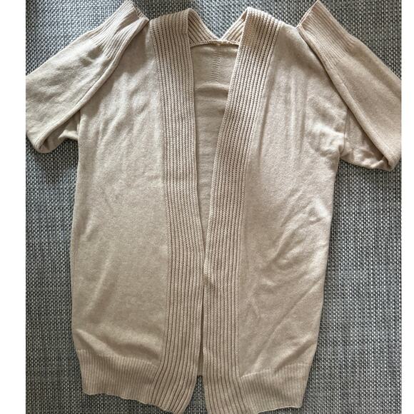 VINCE Cashmere/Wool Rib Trim Slouchy Open Front Cardigan Sweater Camel Beige S - Picture 2 of 6